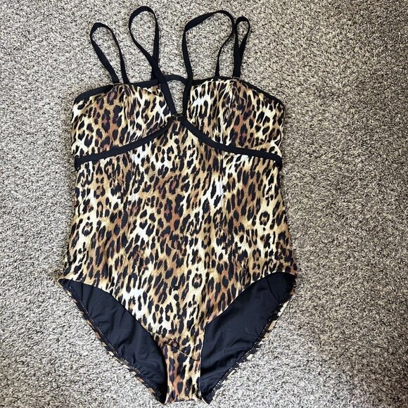 Amoressa Never Say Never Vesper One Piece Swimwear Size 14 Brown Leopard Strappy - Picture 10 of 10